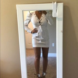 White Puffed Sleeve Dress from Bebe